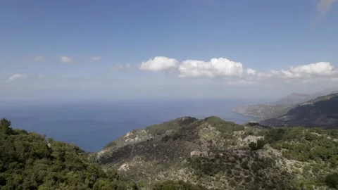 Drone flys over mountains in Mallorca, Spain. Vídeo Stock 195963515