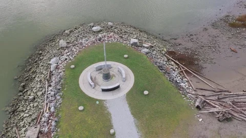Drone flys over park on cloudy day Stock Footage 328802480