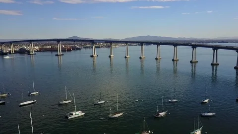 Drone flys towards coranado bridge Stock Footage 71130432