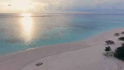 Drone flyuing along Maldive paradise tropical island Stock Footage 197357593