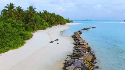 Drone flyuing along Maldive paradise tropical island Stock Footage 197357898