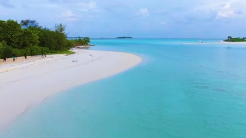 Drone flyuing along Maldive paradise tropical island Stock Footage 197357949