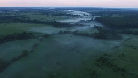 Drone fogs over river Video stock 155759653