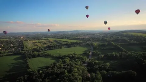 Drone Following Hot Air Balloons with Vingette Stock Footage