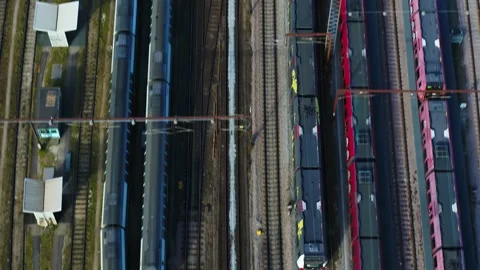 Drone following local train close to Copenhagen central station Video stock 269675075