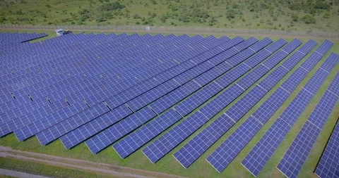 Drone following solar panel plant Stock Footage 110712273