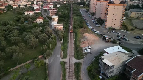 Drone follows a moving train. Stock Footage 290441379