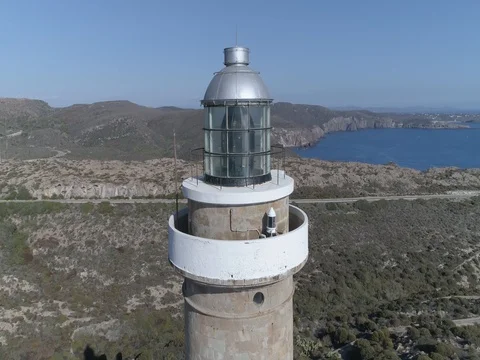 Drone Footage A25 - Around Capo Sandalo Lighthouse Stock Footage