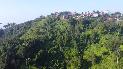 Drone footage of all the colorful resorts  on top of mountain Sajek valley Stock Footage