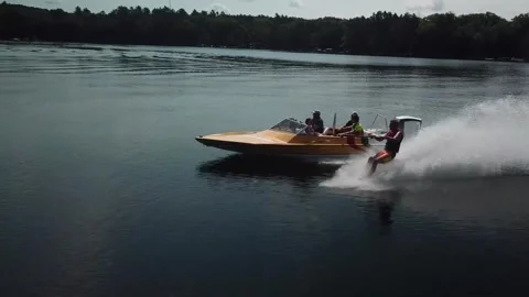 Drone footage of Barefoot skiing  Stock Footage 252105333