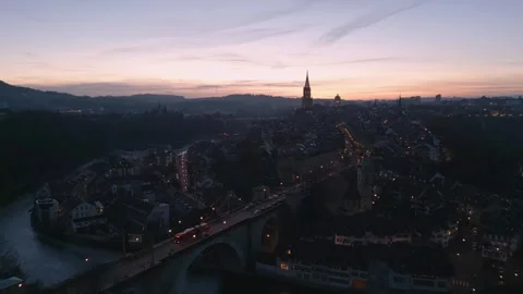 Drone Footage of Bern – Sunset Over Historic City Video stock 326068991