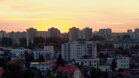 Drone footage of blocks of flats at sunset. Stock-Footage 108137953