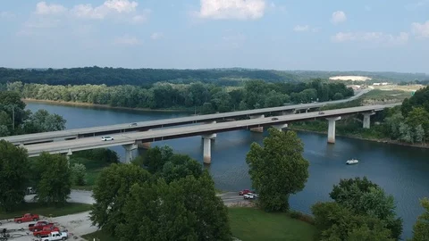 Drone Footage of a bridge over a river. Stock Footage 94195797