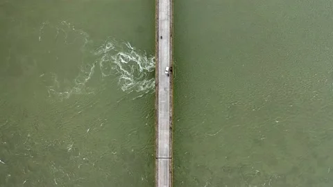The  drone footage of bridge over river Brahmaputra in Arunachal Pradesh. Stock Footage 134381567