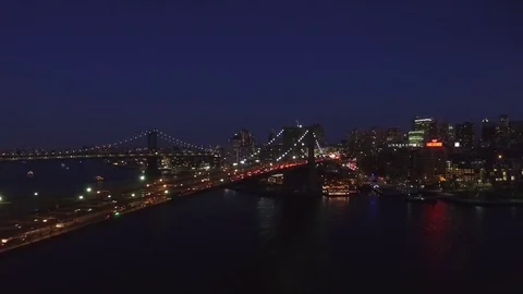 Drone Footage Brooklyn Bridge and Brooklyn New York City USA Stock Footage