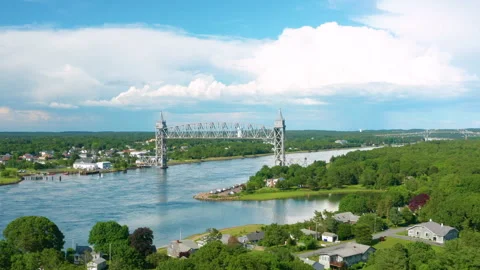 Drone Footage of the Cape Cod Canal and Railroad Bridge Video stock 314354964