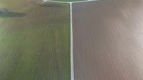 Drone footage captures expansive fields in rural Geneva, featuring neatly Stock Footage 330377384