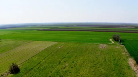 Drone footage capturing breathtaking green fields crating patchwork Stock Footage 270501971