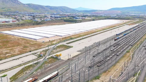 Drone footage capturing the complex intersection of multi-modal transportation Stock Footage 333924455