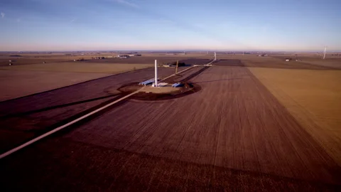 Drone footage capturing the scale of wind farm construction in rural Illinois Stock Footage 328388080
