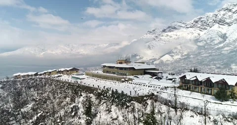Drone footage capturing the surreal calm of a frozen Dal Lake in Kashmir. Stock Footage 310656393