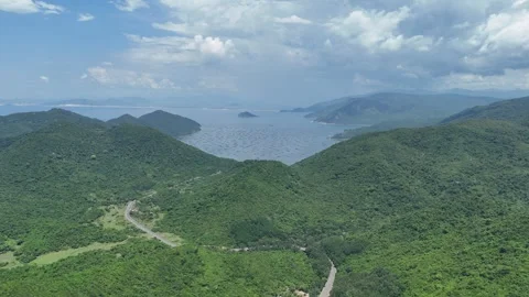 Drone footage capturing a wide panoramic view of Vung Ro Bay in Phu Yen Stock Footage 339405990