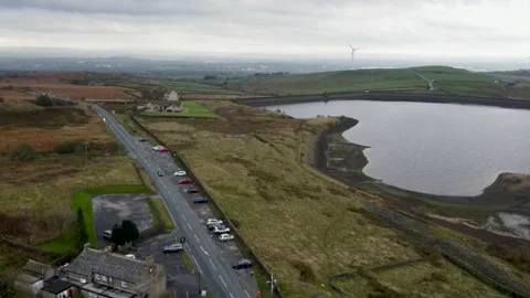Drone Footage Cloudy Day Over Ashworth Moor Reservoir 3 動画素材 220092723