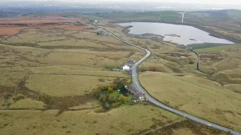 Drone Footage Cloudy Day Over Ashworth Moor Reservoir 2 動画素材 220112257