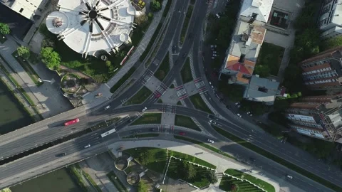 Drone footage of a complex intersection Stock Footage 132695248