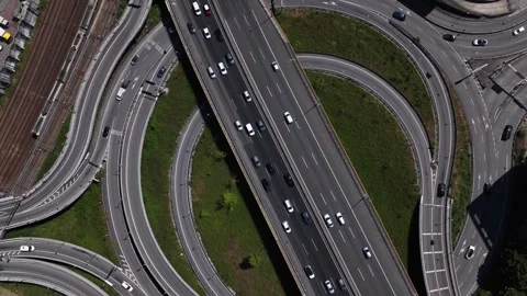 Drone Footage of Congested City Highway Intersections. Stock Footage 336564247