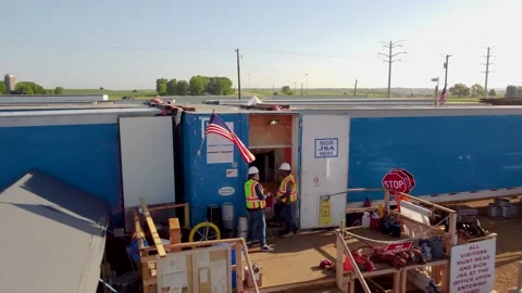 Drone Footage of Construction Command Post Stock Footage 201157628