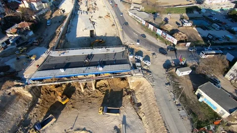 Drone Footage of Construction on Vasil Levski Boulevard, Bulgaria, 2019 Stock Footage 323109617