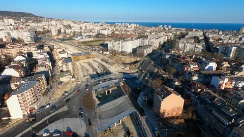 Drone Footage of Construction on Vasil Levski Boulevard, Bulgaria, EU Stock Footage 323109990