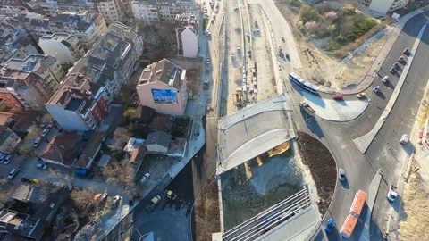 Drone Footage of Construction on Vasil Levski Boulevard, Bulgaria, EU, 2019 Stock Footage 323110029