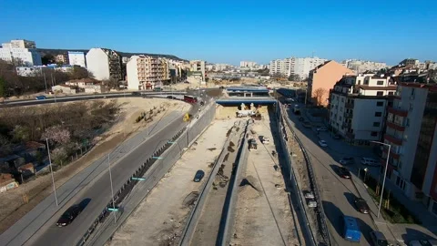 Drone Footage of Construction on Vasil Levski Boulevard, Bulgaria, 2019, BG, EU Stock Footage 323110044