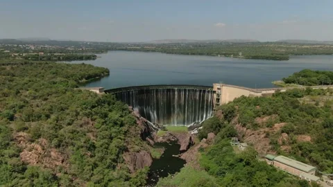 Drone footage of a Dam wall reverse dolly zoom effect Stock Footage 229834962