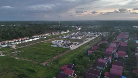 Drone Footage of Developing Residential Area with Red Roof Houses Stock Footage 334210942