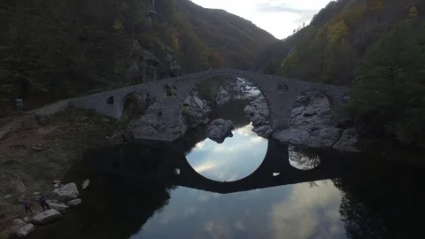 Drone Footage Of Devil's Bridge In Rhodope Mountains, Ardino, Bulgaria Video stock 82945202
