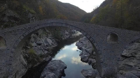 Drone Footage Of Devil's Bridge In Rhodope Mountains, Ardino, Bulgaria Video stock 82945741