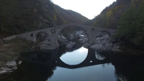 Drone Footage Of Devil's Bridge In Rhodope Mountains, Ardino, Bulgaria Video stock 82971414