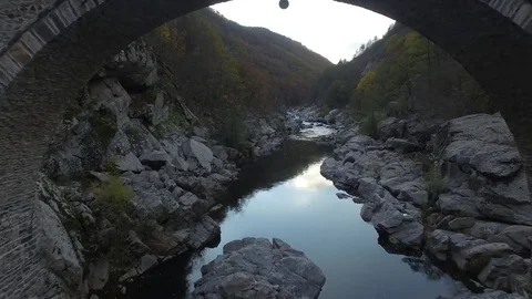 Drone Footage Of Devil's Bridge In Rhodope Mountains, Ardino, Bulgaria Video stock 82971432