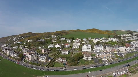 Drone footage of the Devon seaside town of Woolacombe Stock Footage 134266696
