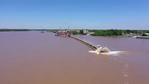 Drone footage of dredging on river Video stock 155116443