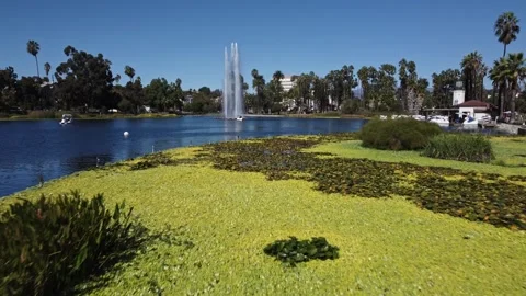 Drone footage of Echo park in Los Angeles Video stock 328600268