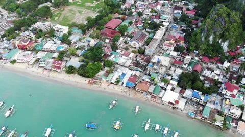 Drone footage of El Nido at sunset in Palawan Vídeo Stock 285801448