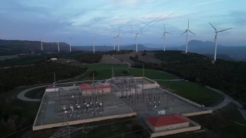 Drone footage of a electrical substation generating renewable energy Stock Footage 327274623