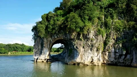 Drone Footage Elephant Trunk Hill in Guilin Stock Footage