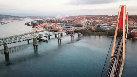 Drone footage of an elevated railway, 4K, UHD Stock Footage 87750683