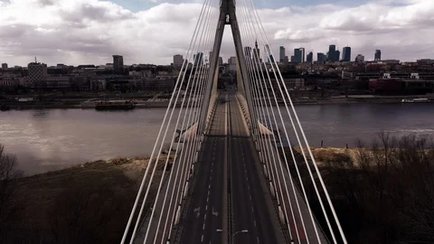 Drone footage of empty city of Warsaw with Swietokrzyski bridge Stock Footage