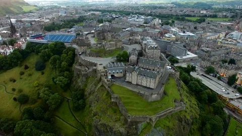 Drone footage featuring Edinburgh Castle and the city. Stock Footage